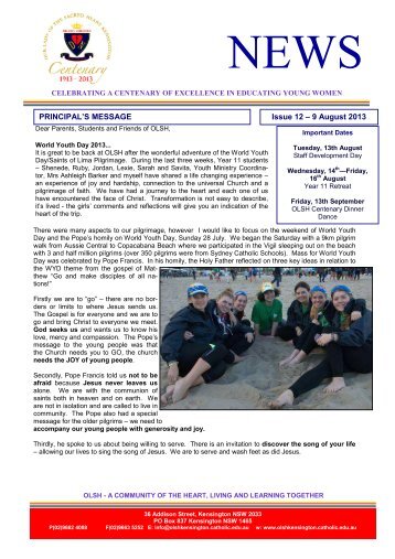 Issue 12 – 9th August - Our Lady of the Sacred Heart College ...