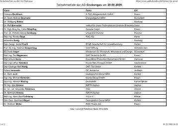 Teilnehmerliste der AG Grubengas am 20.08.2009 - NRW spart ...