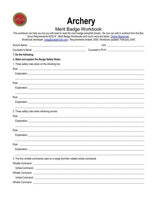 The Archery Merit Badge Worksheet 