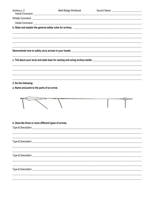 the Archery Merit Badge Worksheet.