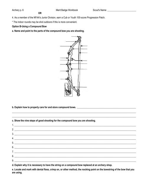 the Archery Merit Badge Worksheet.