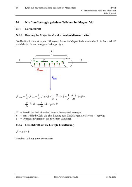 24 Kraft auf bewegte geladene Teilchen im ... - SUPERNOWA.de