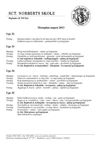 Menuplan august 2013 Uge 32 Uge 33 Uge 34 Uge 35