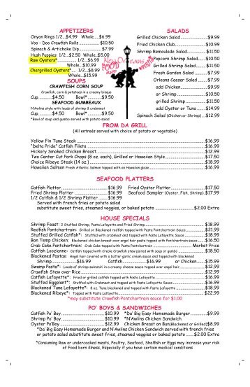 Download Metairie Menu in PDF - New Orleans Food and Spirits