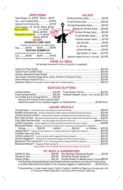 Download Metairie Menu in PDF - New Orleans Food and Spirits