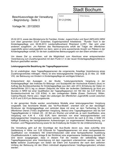 Beschlussvorlage der Verwaltung - Vorlage 20132003 - CDU Bochum