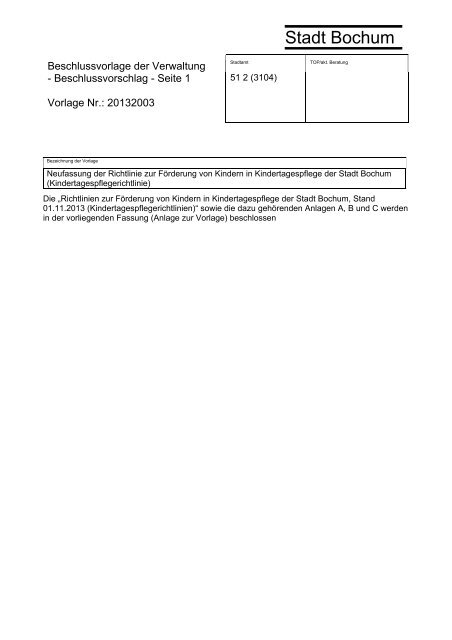 Beschlussvorlage der Verwaltung - Vorlage 20132003 - CDU Bochum