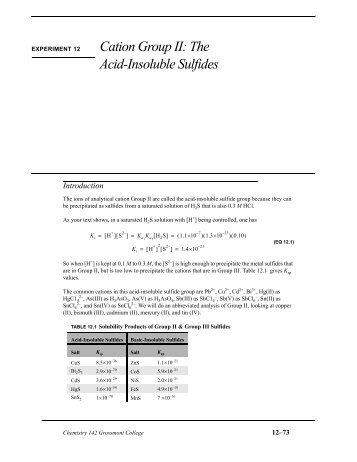 Lab #12 Group II The Acid-Insoluble Sulfides - Grossmont College