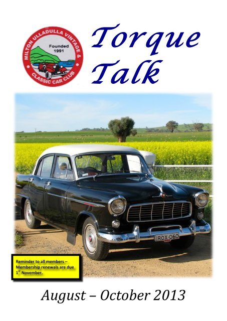 August-October 2013 - Milton Ulladulla Vintage & Classic Car club