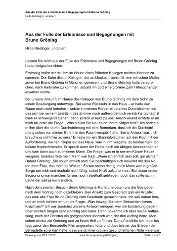 Aus der Fülle der Erlebnisse und Begegnungen mit Bruno Gröning
