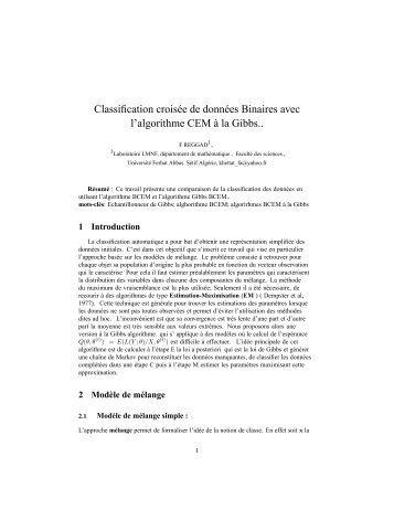 Classification croisée de données Binaires avec l'algorithme CEM à ...