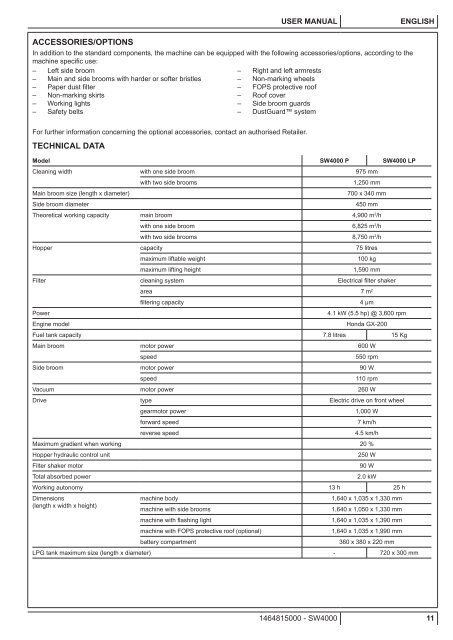 SW4000 USER MANUAL - Nilfisk PARTS - Nilfisk-Advance