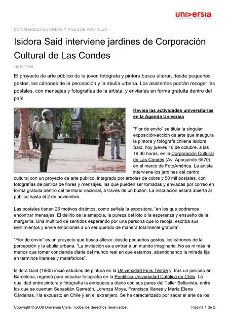 Isidora Said interviene jardines de Corporación Cultural ... - Noticias
