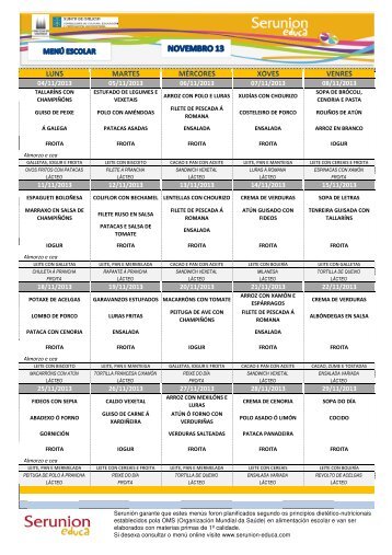 Menús comedores escolares: mes de novembro - Concello de ...