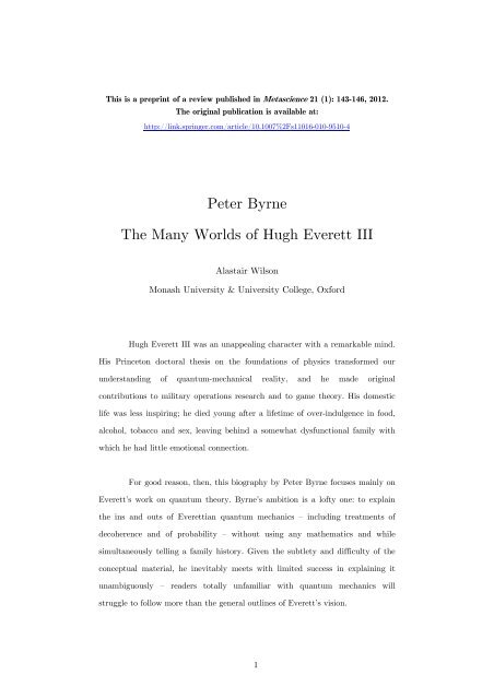 Peter Byrne The Many Worlds of Hugh Everett III - Alastair Wilson