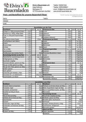 Preis- und Bestellliste für unseren Bauernhof-Flitzer - Elviras ...