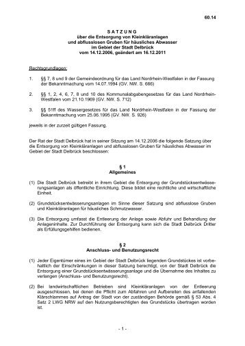 Satzung über die Entsorgung von Kleinkläranlagen - Delbrück