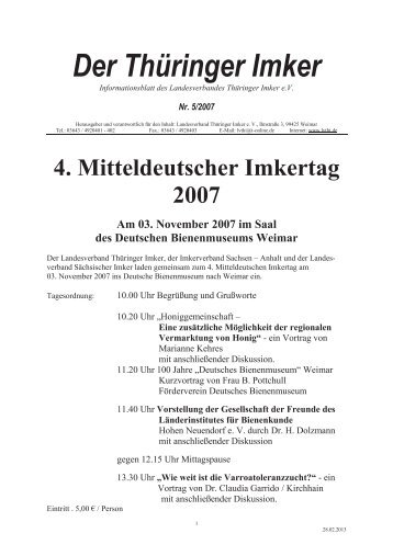 Der Thüringer Imker : Informationsblatt des Landesverbandes ...