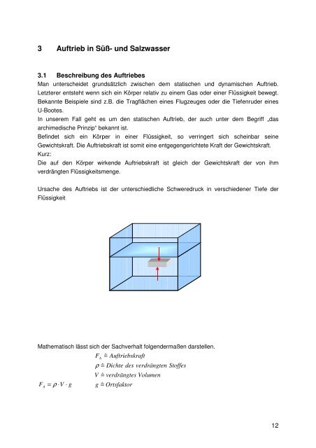 Tauchen und Auftrieb - (Realschulen) Reutlingen