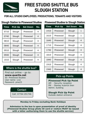 FREE STUDIO SHUTTLE BUS SLOUGH STATION - Pinewood Studios