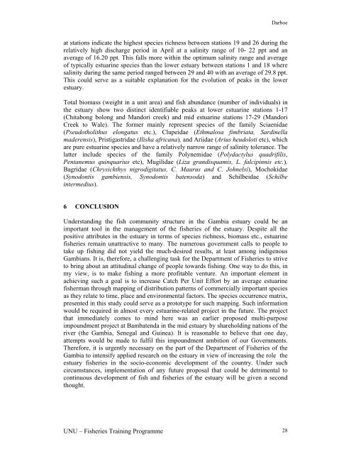 Fish species abundance and distribution in The Gambia estuary