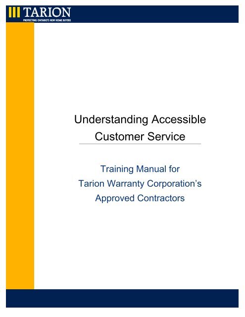 Understanding Accessible Customer Service – Training ... - Tarion