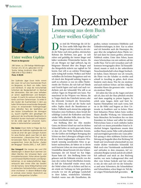 Zeitschrift des Tiroler JÃ¤gerverbandes Dezember 2009 â€¢ Jahrgang 61