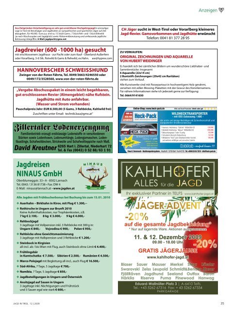 Zeitschrift des Tiroler JÃ¤gerverbandes Dezember 2009 â€¢ Jahrgang 61