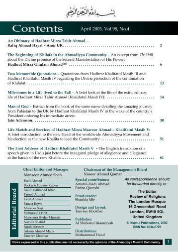 Download April 2003 PDF - The Review of Religions
