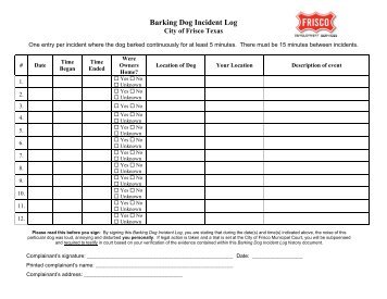 Barking Dog Incident Log - City of Frisco