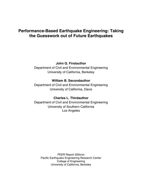 Performance-Based Earthquake Engineering - PEER - University of ...