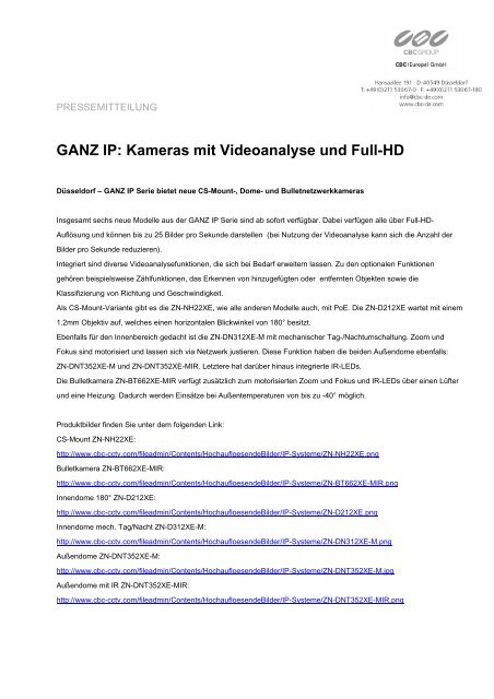 GANZ IP: Kameras mit Videoanalyse und Full-HD - CBC (Europe)