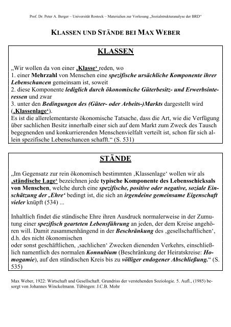 4.3 Max Weber - Klassen und Stände - Universität Rostock