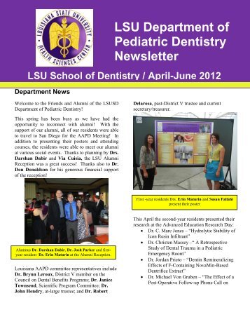 LSU Department of Pediatric Dentistry Newsletter - lsusd