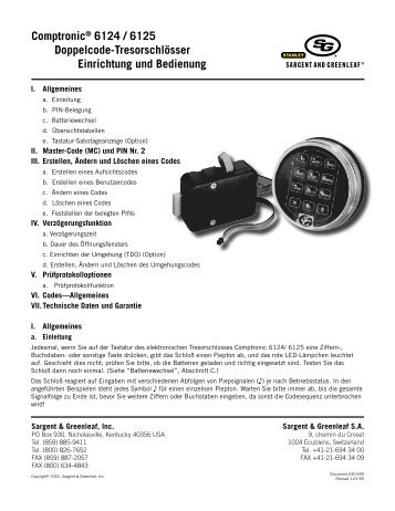 Comptronic® 6124 / 6125 Doppelcode-Tresorschlösser Einrichtung ...