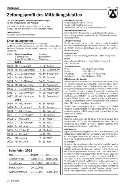 Mitteilungsblatt - Weisslingen