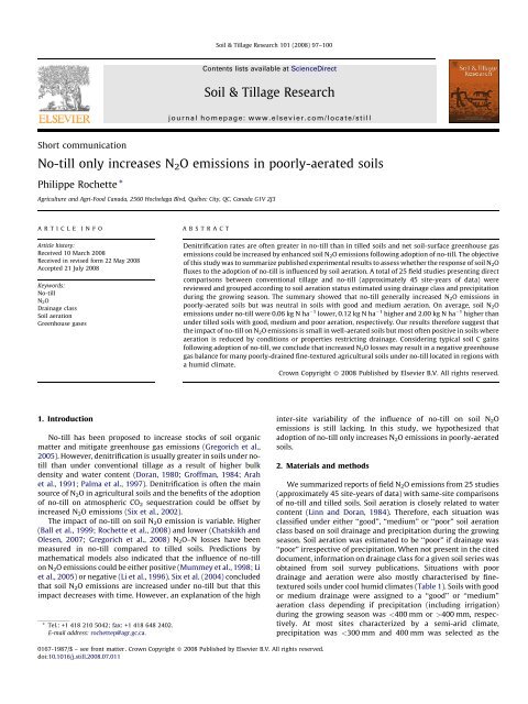 No-till only increases N 2 O emissions in poorly-aerated soils