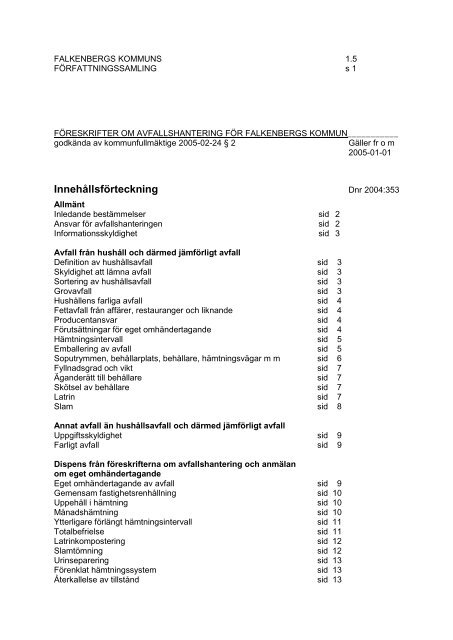 Föreskrifter om avfallshantering - Falkenbergs kommun