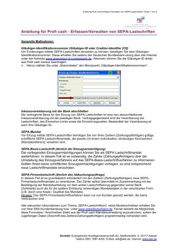 Anleitung für Profi cash - Erfassen/Verwalten von SEPA ... - EKK