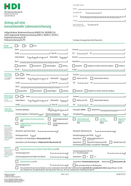 Antrag Auf Eine Konventionelle Lebensversicherung