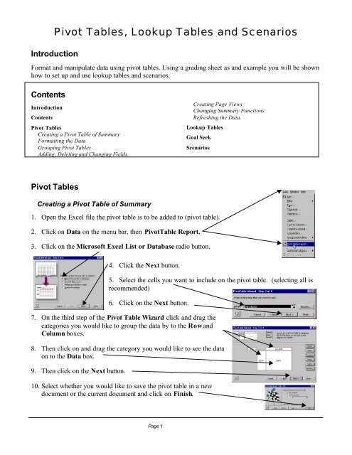 Pivot Tables, Lookup Tables and Scenarios