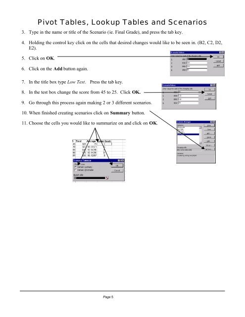 Pivot Tables, Lookup Tables and Scenarios