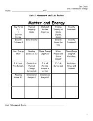 chemistry homework packet M atter and Energy