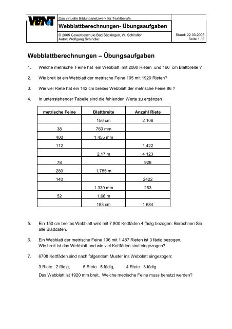 Webblatt (Übungsaufgaben) - ViBiNeT