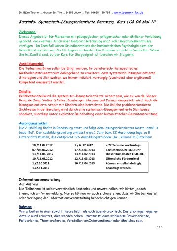 Systemisch-Lösungsorientierte Beratung, Kurs LOB 04 Mai 12