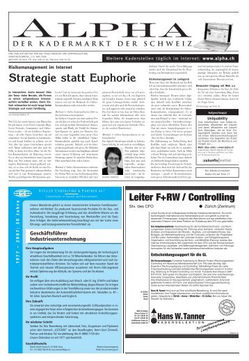 Strategie statt Euphorie - Tagesanzeiger e-paper - Tages-Anzeiger