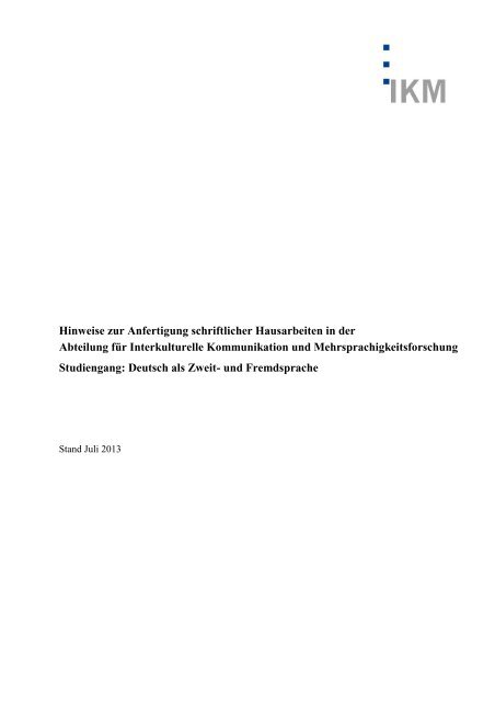 Hinweise zur schriftlichen Anfertigung von Hausarbeiten