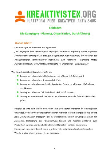 Leitfaden Die Kampagne - Planung, Organisation, Durchführung