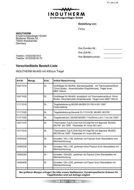 Bestelliste für PDF-Datei INDUTHERM - VTL_MU4_DE ...