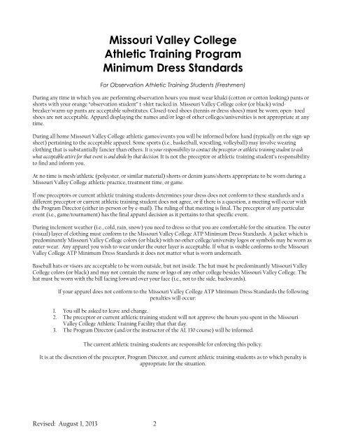 Minimum Dress Standards - Missouri Valley College